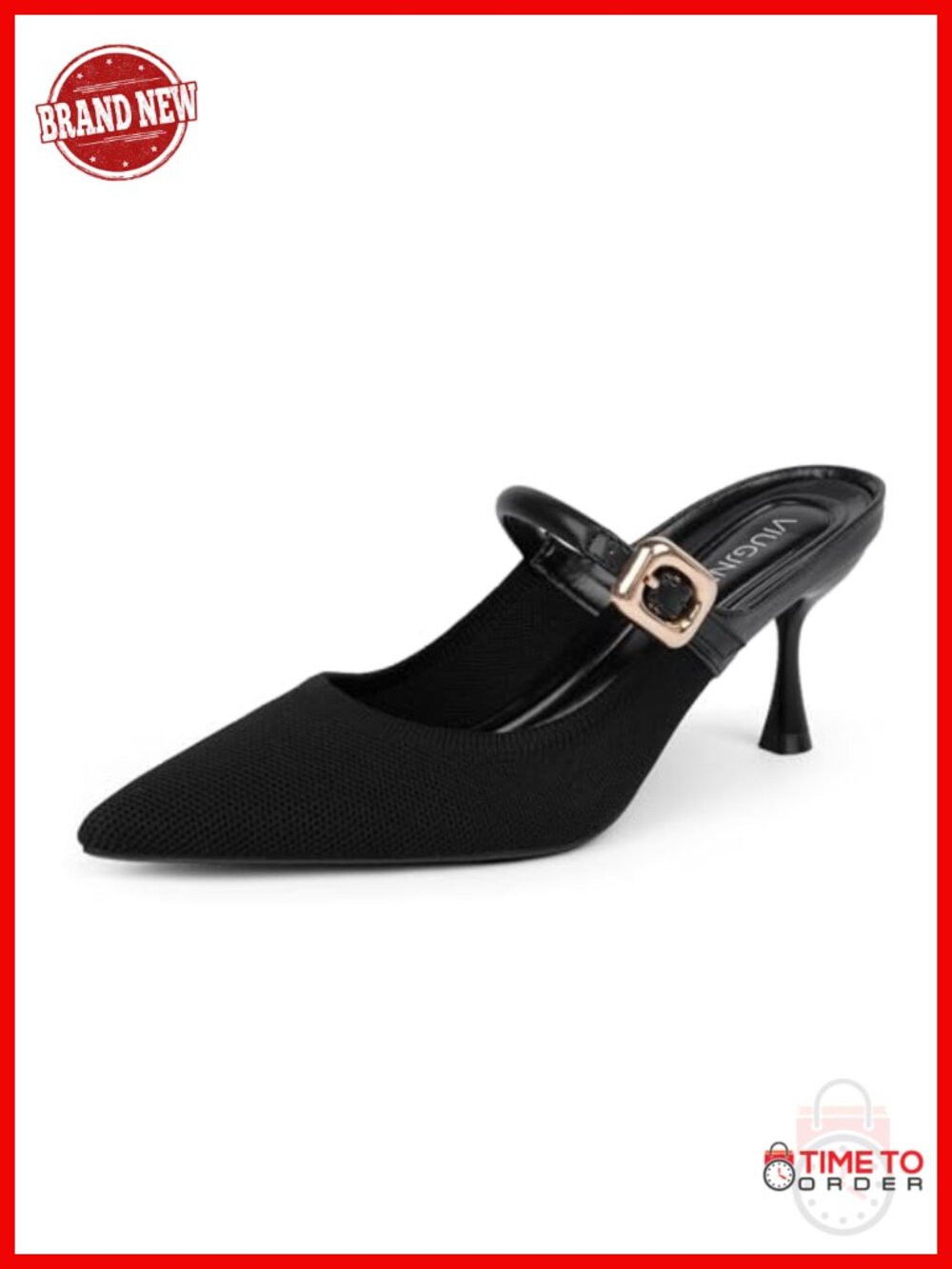 Women's Closed Toe Kitten Heel Mules Slip-On Pointed Toe Buckle Strap Heels